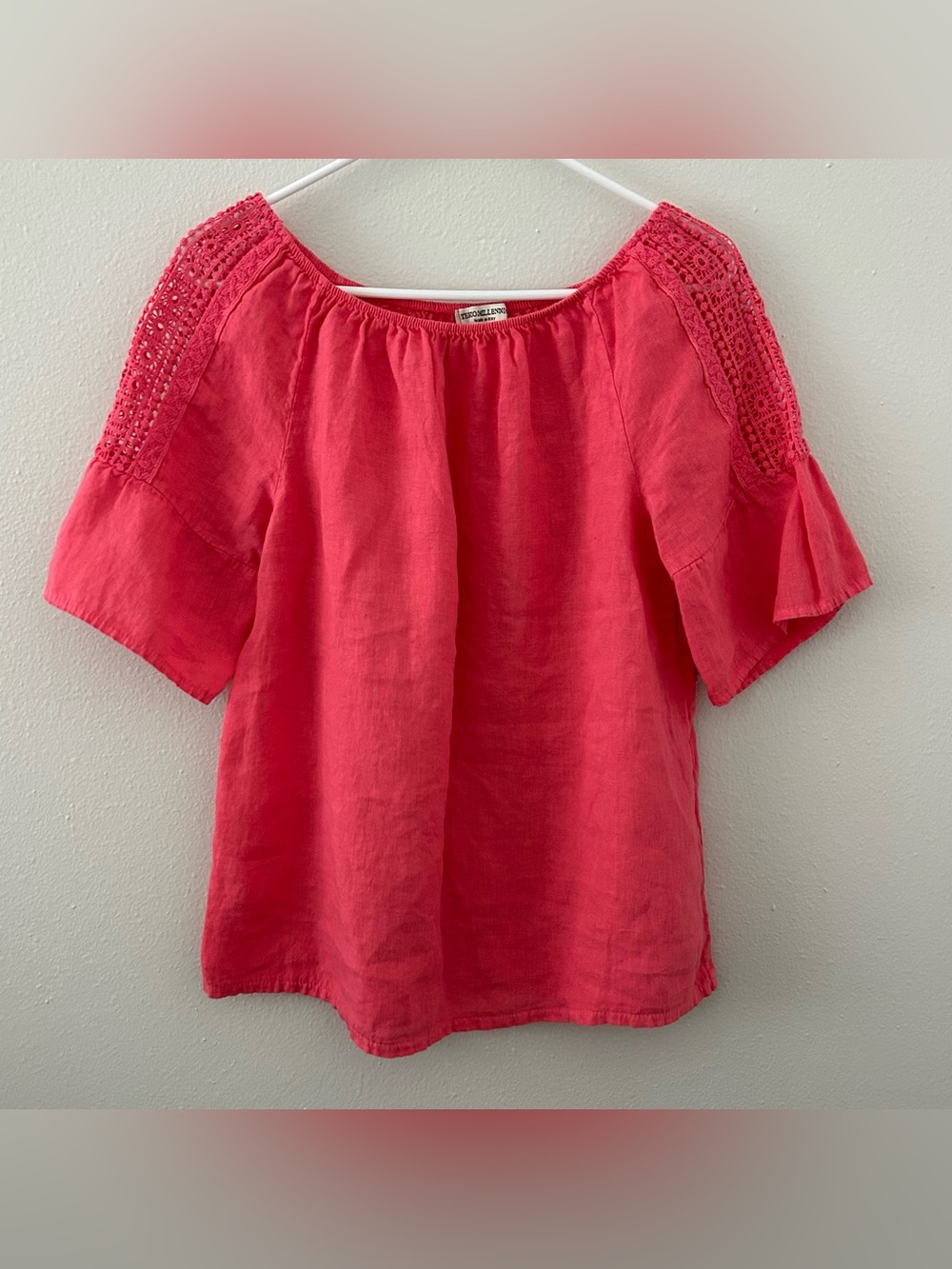 Terzo Millenio 100% Linen Top Size S Lace Sleeve Made in Italy Blouse Boho Beach